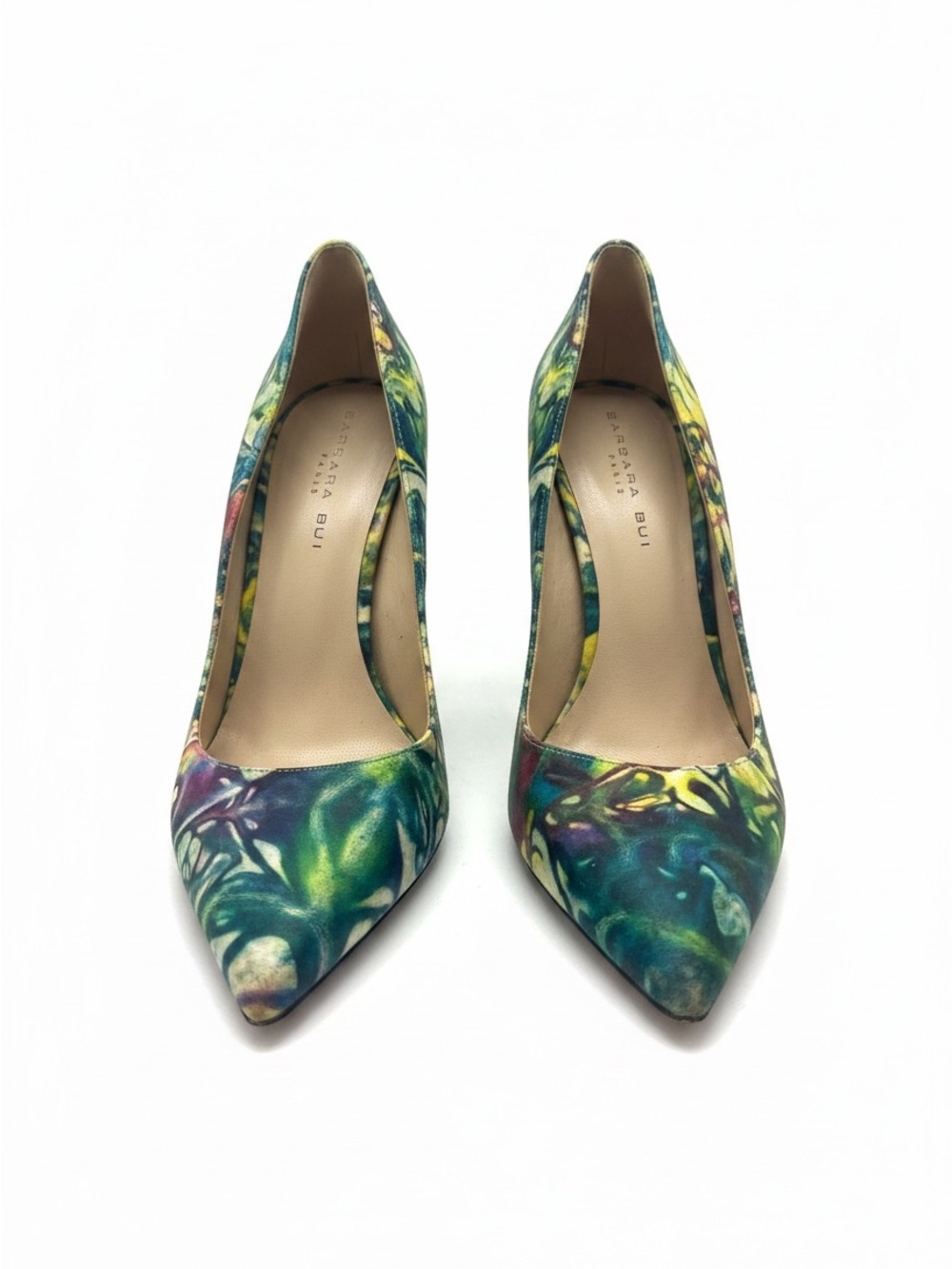 Barbara Bui Multicolor Green-Blue Floral Pointed Toe Pumps
